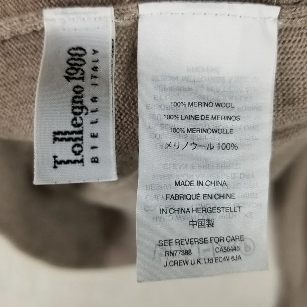 J.Crew Quarter-Zip Sweater Mens Large Taupe Italian Merino Wool Slim Fit 158S